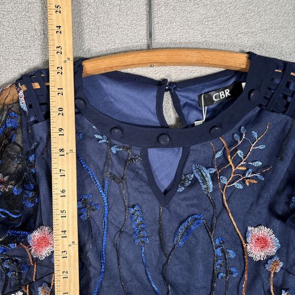 NWT CBR Top Womens Size‎ M Navy Blue Layered Mesh Embroidered Ditsy Forest Fairy - Picture 8 of 14